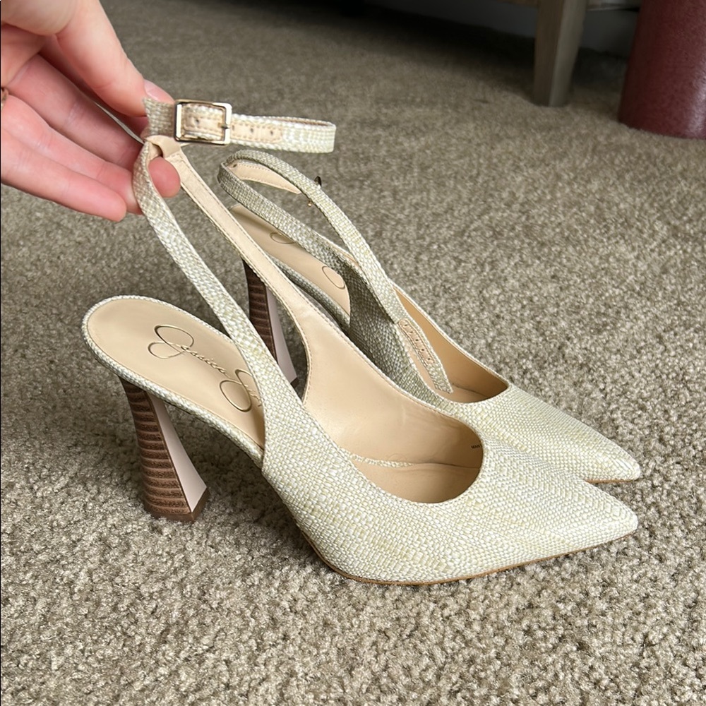 Jessica Simpson Cream and Brown Slingback Heels